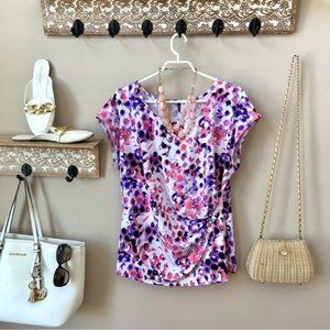 Short sleeve purple pink pattern blouse size large